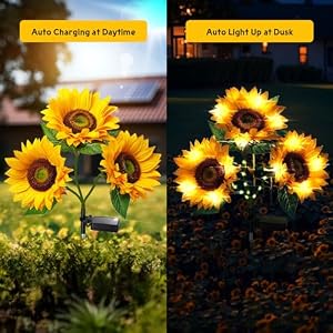 6 Pack Solar Lights Outdoor Solar Garden Lights Solar Flowers Outdoor Waterproof Sunflower Lights Solar Lights for Outside Garden Decor Outdoor Solar Lights for Yard Solar Flower Lights