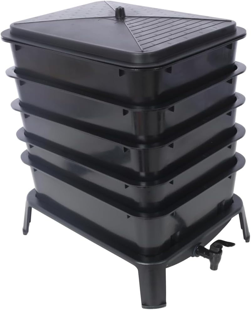 5 Layer Worm Compost Bin, 50L Worm Composter, Easy Setup Inclusive Farm Kit for Recycling Food Waste