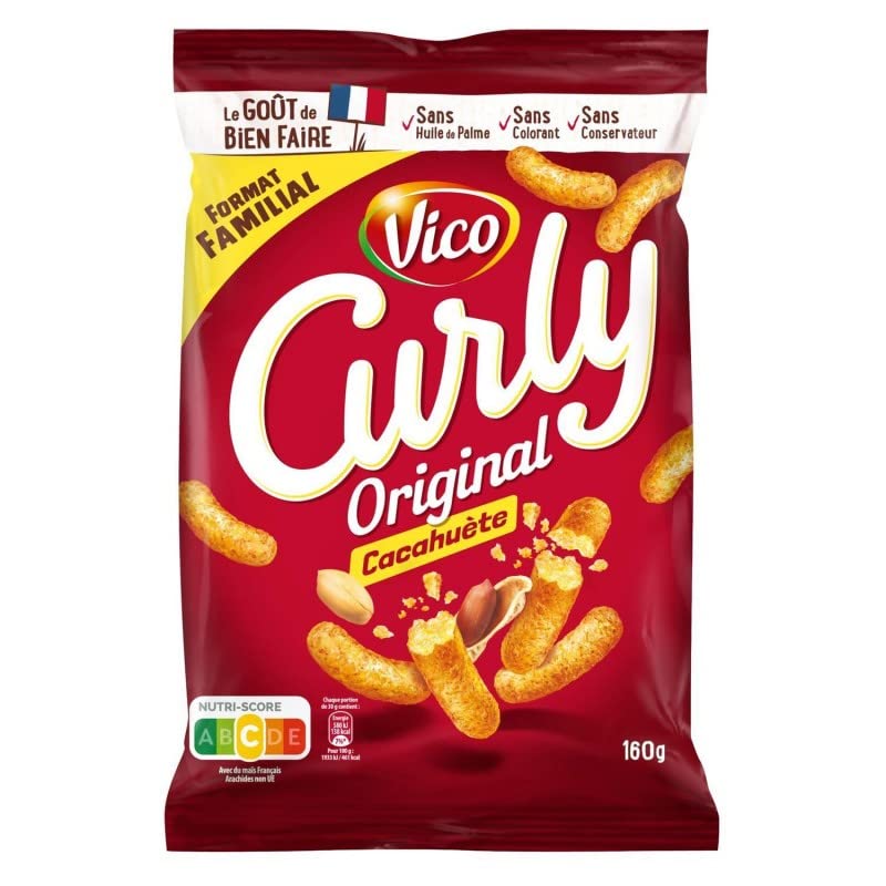 CURLY CACAHUÈTE FORMAT FAMILIAL 160G, VICO, LOT DE 5