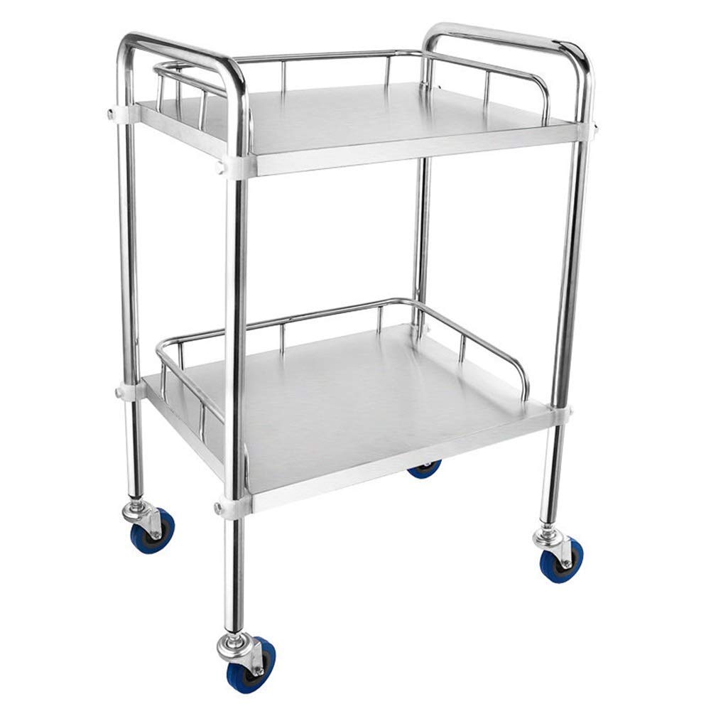 asdchZen Serving Cart, Beauty Salon Cart, Tool Cart, Trolleys With Wheels,Stainless Steel 2-Tier Rolling Utility Cart For Beauty Salon With Fence And Handle, Load Bearin,66×44×86Cm