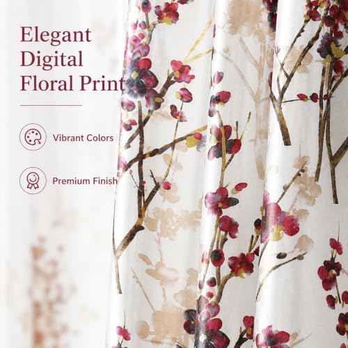 Image of 9 Feet Polyester Floral Light Filtering Long Door Curtains for Bedroom, Living Room & Hall, Eyelet Top, Maroon Print Curtain Set of 4