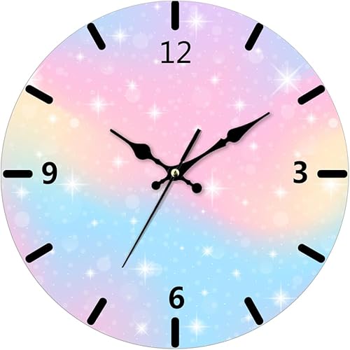 Miniatura 7 de Hapuxt Reloj de pared de PVC sin tictac, silencioso, lindo, bohemio, arco iris, elefante, redondo, funciona con pilas, decorativo para el hogar,