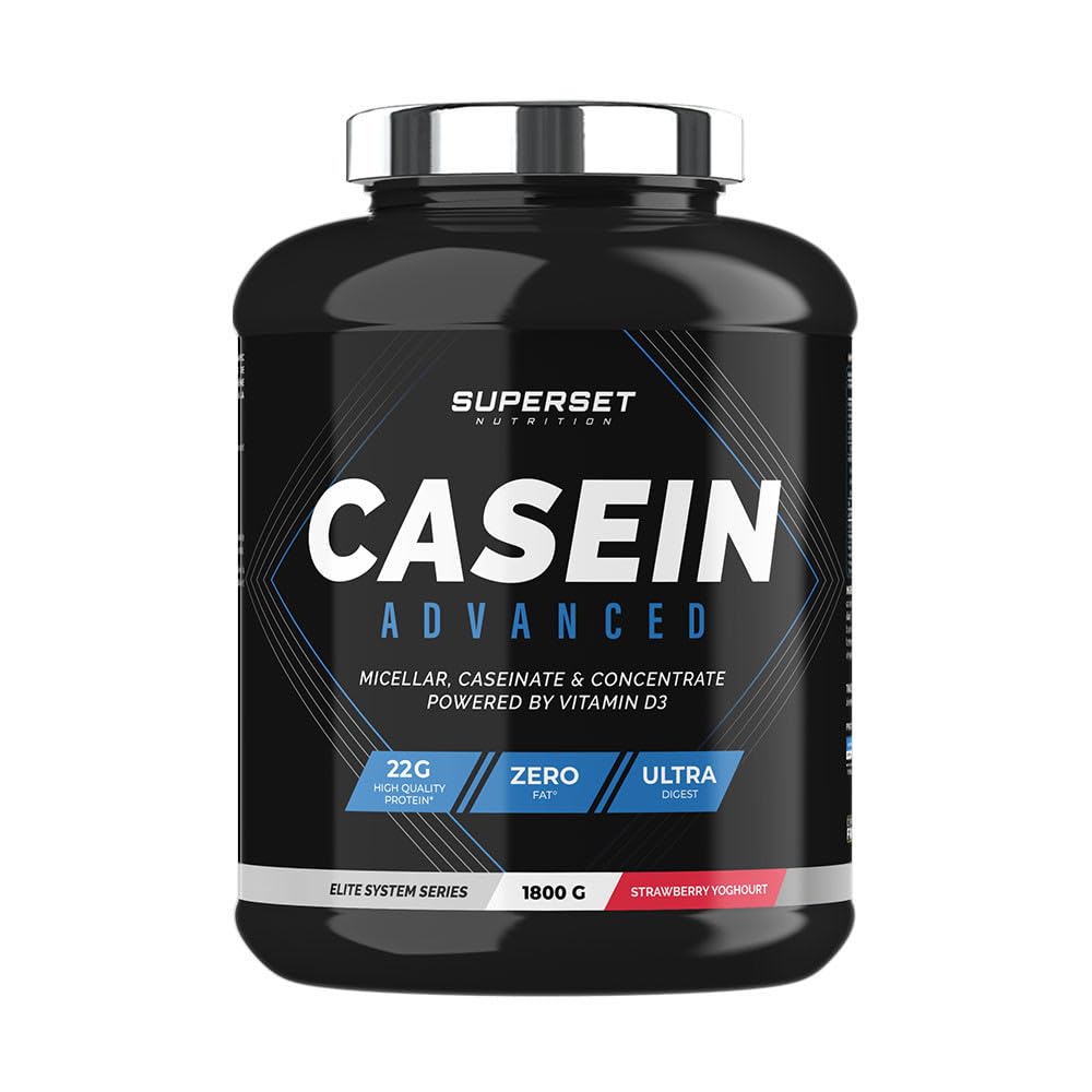Superset Nutrition - 100% Casein Advanced (1,8kg) - Protéine à assimilation lente - Objectifs sèche, anti-catabolique et prise de muscle - Faible en sucres, Enrichie en vitamine D3 - Fraise Yogourt