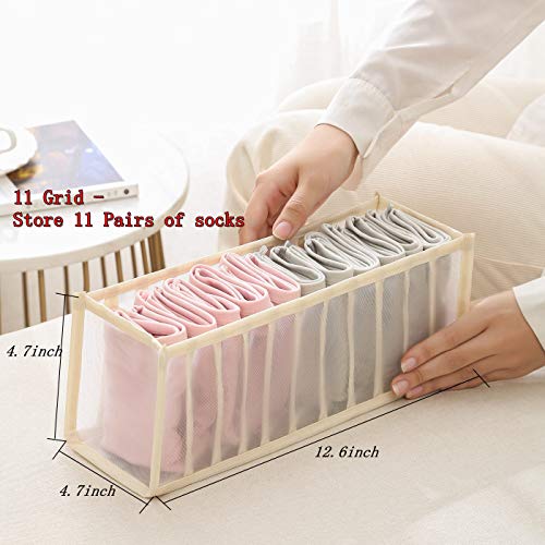 Underwear Drawer Organizer - Underwear Storage Divider Boxes -Dresser Drawer Organizers for Underwear, Socks, Bras, Stockings, Scarves Ties 3Pcs/Set Includes 6/7/11 Compartments (Beige)