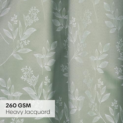 Image of haus & kinder Jacquard Window Curtains 5 Feet Long Pack of 2 Window Curtains, 5 Feet Curtains for Window (Mint Groove, Mint Floral Nature Design 130x152 CM)
