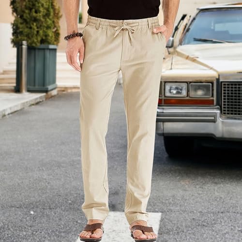 Men's Soft Summer Beach Linen Pants Yoga Comfort Lounge Trousers Lightweight Casual Elastic Waist Slack3