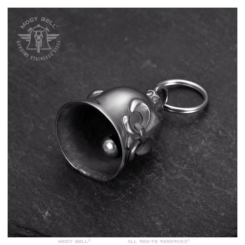 Clochette Moto Fleur DE LYS Porte-Bonheur MOCY BELL Acier Inoxydable Argent