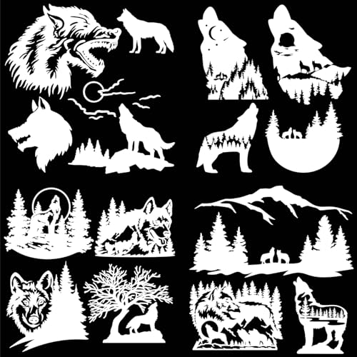 GORGECRAFT 4 Styles Autocollant de Voiture Loup et Forêt Loup Montagne Silhouette Laser Réfléchissant Autocollant de Voiture Imperméable en Vinyle...