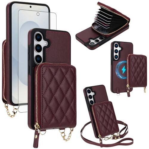 Coque Samsung S26 Plus portefeuille magnétique 2 en 1 avec porte-cartes et bandoulière