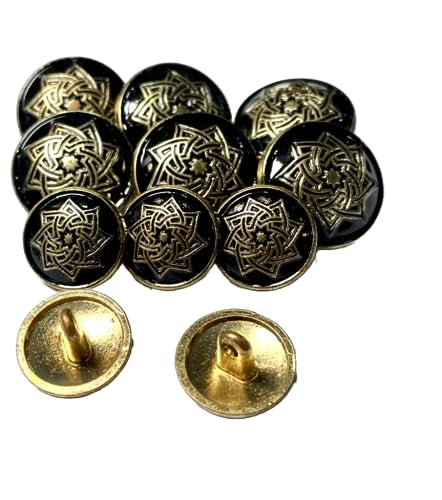 Image of REENA Golden Black Metal Lotus 12 (6+6) Round Button for Coat Blazer Suit, Sherwani and Indian Dresses Sports Coat Uniform Jacket Beautiful Ethnic Classy Design. Gold Black