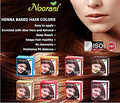Noorani Henna Based Hair Color and Herbal Powder (6 Pouch x 10g), BURGUNDY HENNA)
