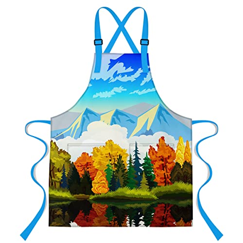 Lshymn Mountain Apron 33.4L X 27.5W Inches Nature Landscape Plant Forest Lake Pattern Print Bib Apron With 2 Pockets With Adjustable Shoulder Strap Apron Wqlsmn72 #TOP10