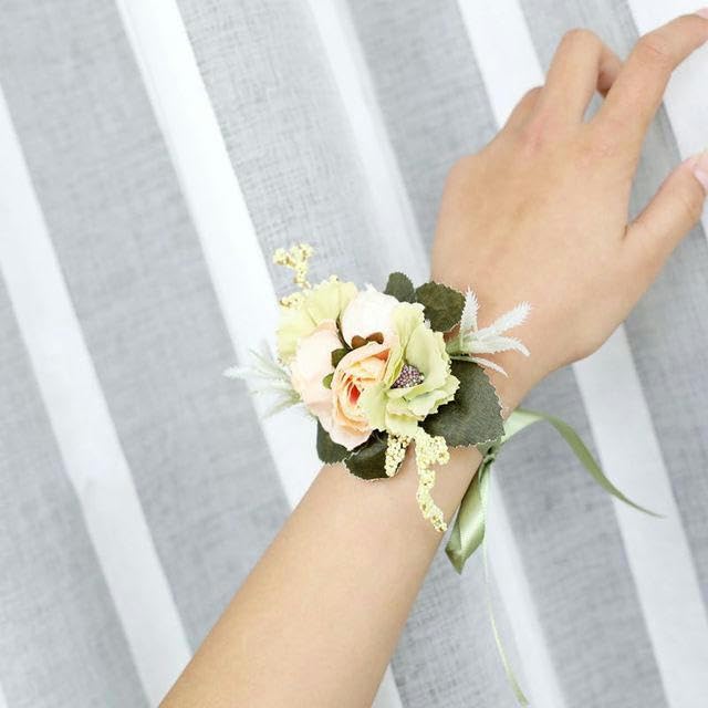 Pulsera artificial para novias, novias, ramillete de flores para novia, dama de honor, muñeca con...