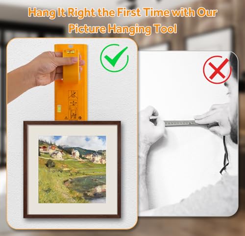 Image of Upgraded Picture Hanging Kit with 20 Hook Sets (Holds 5-30 lbs), Wall Hanger Tool with Bubble Level & Positioning Guide, Frame, Art, Photo Mounting Solution for Drywall, Brick, Wood