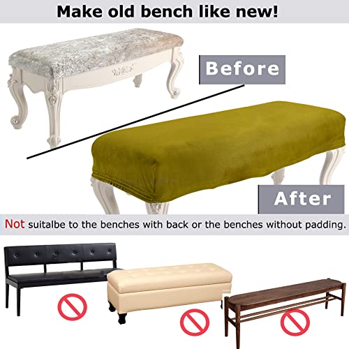 Sinosso Soft Velvet Shoe Bench Cover, (36.5"- 48") L X (13.8"- 18") W Stretch Washable Dining Bench Upholstered Protector Rectangle Chair Slipcover, (L, Golden Green) #TOP4