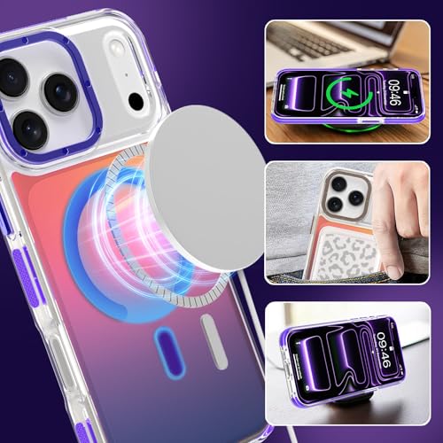 Image of Magnetic Case for iPhone 17 Pro Max [Compatible with Magsafe] [Cute Fashion Fluorescent Design] [1 Screen Protector] Slim Translucent Matte Case for iPhone 17 Pro Max 6.9 inch 2025, Purple