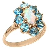 LBG 14ct Rose Gold Natural Opal & Blue Topaz Womens Statement Ring - Size S 1/2