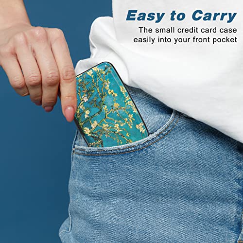 Image of Credit Card Holder, Mini Aluminum Card Wallet RFID Blocking Slim Metal Hard Card Case for Women Men, Almond Blossom