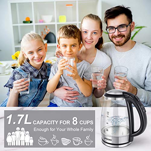 iFedio Electric Kettle, 1.7L Glass Electric Tea Kettle, Hot Water Kettle with Auto Shut-Off & Boil-Dry Protection, Fast Heating Cordless Water Boiler - Thumbnail 2