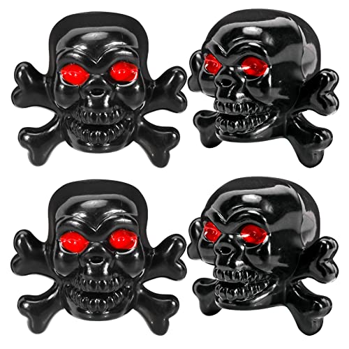 4Pcs Tapones de válvula de Rueda de coche en Forma de Calavera,Tapones de válvula de neumático Tapas de Vástago Tapa de Neumático a Prueba de Polvo para Automóviles SUV Camiones Moto Bicicletas(Negro)