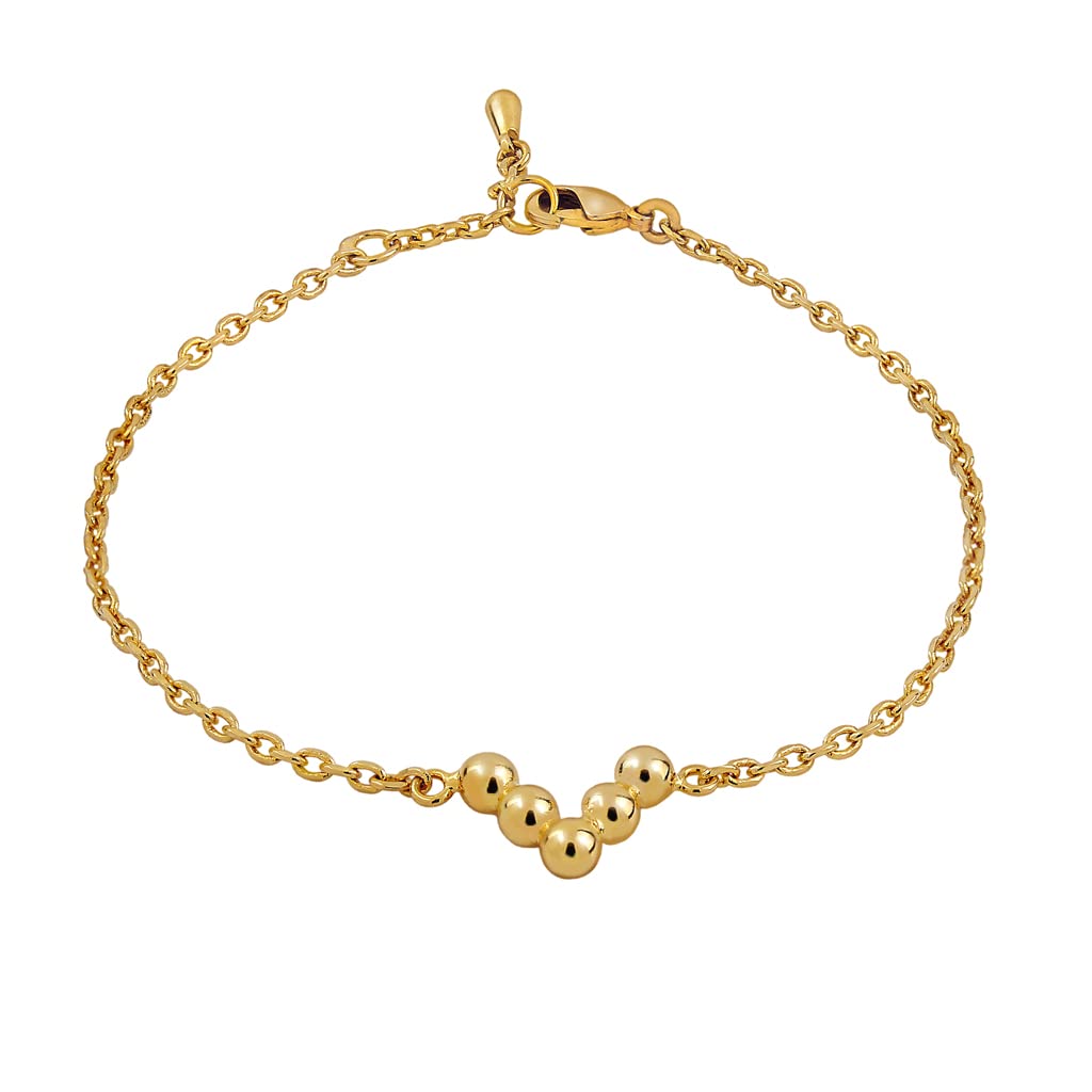 Pulsera Para Mujer en Forma de Uve de Bolas Chapada en Oro de 18K- Diseño Artesanal