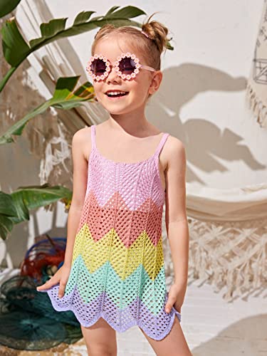 Soly Hux Toddler Girl's Color Block Cable Knit Swimsuit Cover Up Short Beach Cami Dress Pink Red Multi 5Y #TOP1