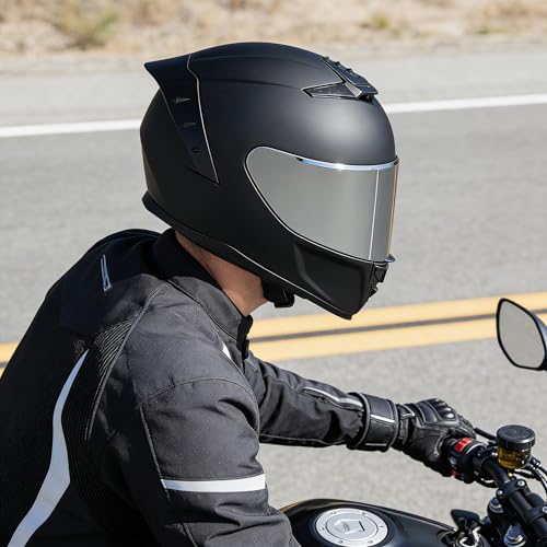 Image of Full Face Motorcycle Helmet,Helmets for Adults Motorcycle, MG611 Motorbike Racing Street Bike Helmets with Black Visor for Men Women,DOT Approved (Matte Black-Sliver+ Mask, S)