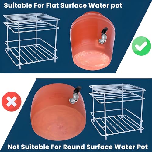 Image of URBANMONK Flate Surface Matka Stand for Water Pot with Pipe Fitted Drain Water Try | Steel Matka Stand for Kitchen | Water Pot Stand for Kitchen | 8 X 8 X 7.5 Inch, (Pot & Glass NOT include)