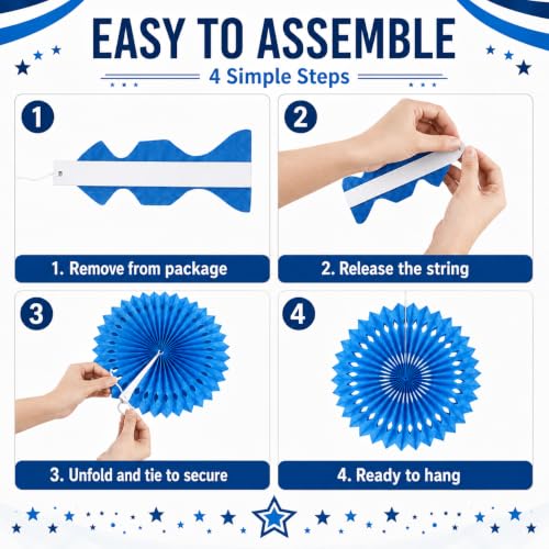 Image of Blue White Hanging Honeycomb Round Paper Fans Decoration Kit for Baby Boy Shower Birthday Navy Ocean Wedding Under The Sea Theme Photo Booth Backdrops Paper Party Supplies 11 Count