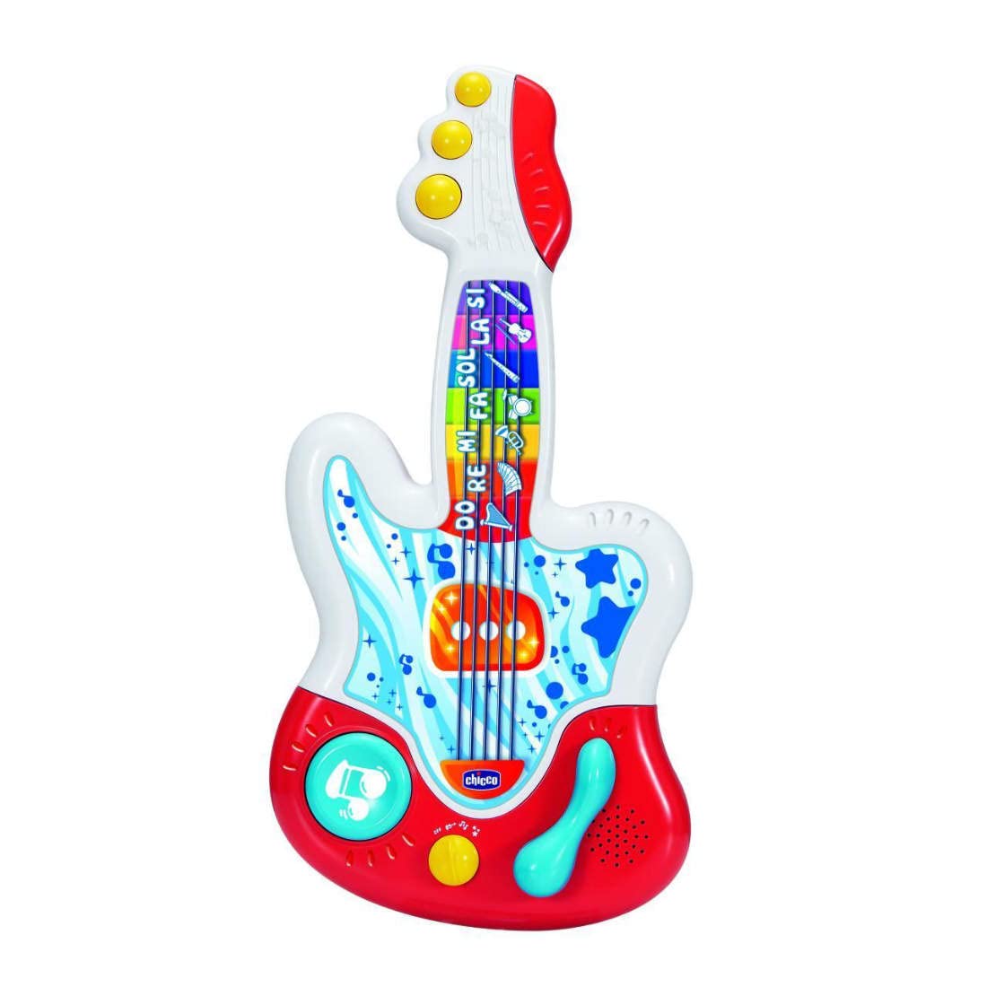 Chicco La mia prima chitarra, chitarra elettronica interattiva per imparare strumenti e note musicali, giocattolo educativo evolutivo, 3 modalità di gioco, +90 suoni e melodie, per bambini da 9 mesi a