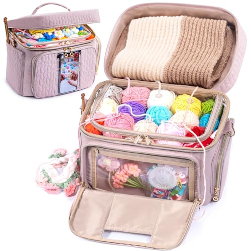 MYBAGZING Organizador de sacos de crochê - Sacos de fios para crochê - Bolsa de armazenamento de crochê com bolsos para agulhas de crochê, acessórios de crochê - Organizadores de fios - Suportes de