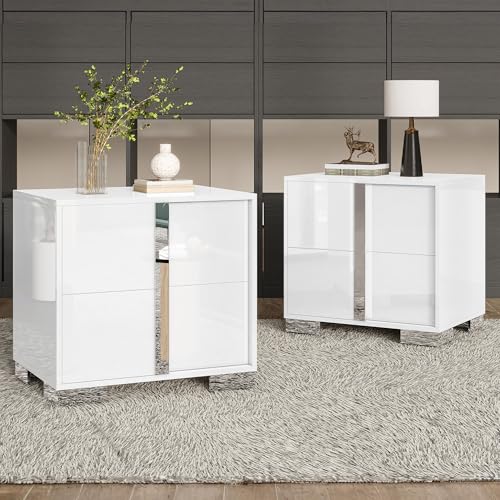 Image of AMERLIFE Nightstand Set of 2, 23.6'' Modern End Table with Drawers, High Gloss UV Finish, Electroplated Pull Handle, Bedside Table for Bedroom, White