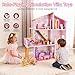 Doloowee Wooden Dollhouse for Girls, Modern Doll House with 31Pcs Furniture & Accessories, DIY Pretend Play Toys with 4 Dolls Figure and 1 Puppy, Gift for Kids Ages 3+