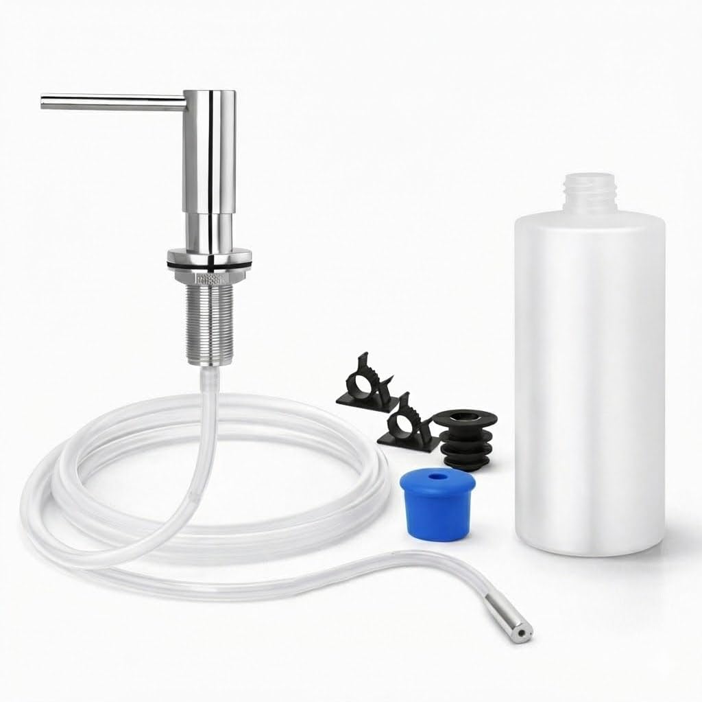 Pristine All-Weather Stainless Steel Soap Dispenser, 17oz Rust-Resistant Kitchen Sink Pump with 120mm Extension Tube, Waterproof Chrome Finish (Chrome)