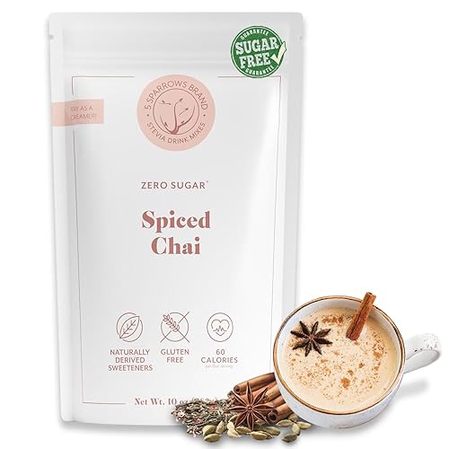 5 Sparrows - Mezcla de bebidas con sabor a Chai Latte sin azúcar stevia apta para diabéticos baja en FODMAP crema de café sin azúcar 10 onzas 5 Sparrows - Mezcla de bebidas con sabor a Chai Latte sin azúcar stevia apta para diabéticos baja en FODMAP crema de café sin azúcar 10 onzas
