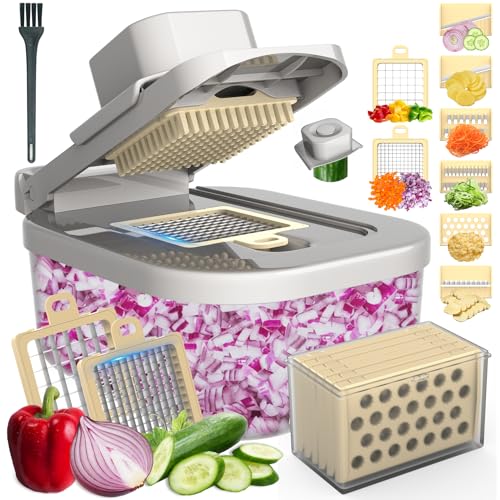 11-in-1 Mandoline Slicer for Kitchen, Food Chopper with Container...