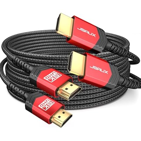 JSAUX 8K HDMI Cables 2.1 10FT 2-Pack 48Gbps 8K & 4K Ultra High Speed Cords eARC HDR10 HDCP 2.2 & 2.3 3D Cover