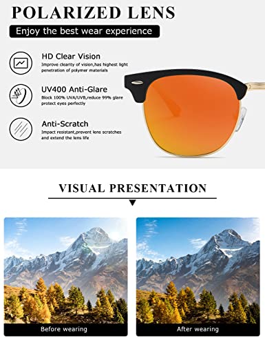 Image of AEVOGUE Polarized Semi Rimless Sunglasses for Men Women, Retro UV400 Sun Glasses for Driving Outdoor