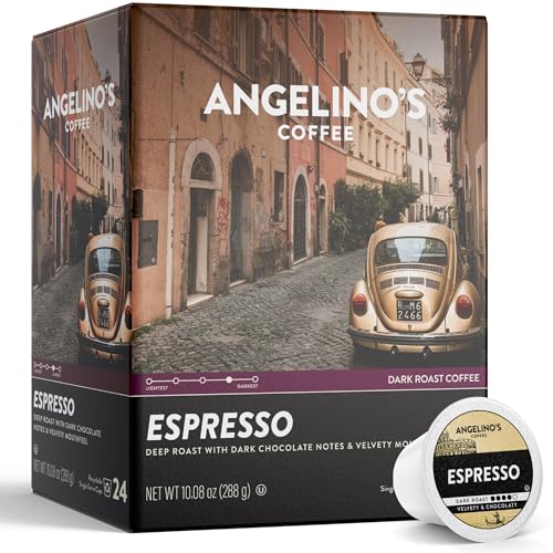 Angelino's Coffee Espresso Dark Roast Coffee Pods, 24 Count -