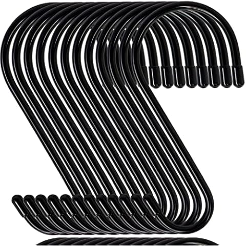12 Pack 6 Inch Large S Hooks,Rubber Coated S Hooks for Hanging Heavy Duty Non Slip S Hook,Steel Metal Black Vinyl Coated Closet S Hooks for Hanging Plants Jeans Pot Pan Garden Bird Feeders Cover