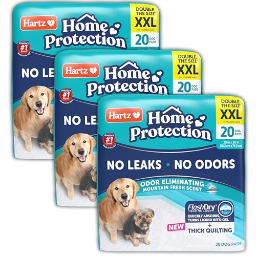 Image of Hartz Home Protection Super Absorbent Odor Eliminating Mountain Fresh Scented No Leaks Dog Pads, XXL 60 Count