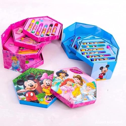 Image of AMIRATE Colors Box Color Pencil,Crayons, Water Color, Sketch Pens Set of 46 Pieces (Color & Design for Kids)(Pack of 1) MULTY COLOR- blue & pink