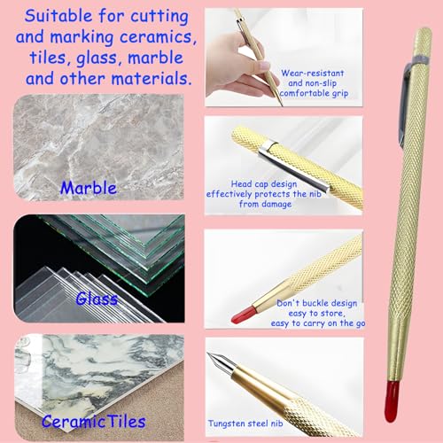 Glass Cutter 3mm-14mm, Glass Cutting Tool with Glass Cutting Oil, Carbide Tip Scriber,Pencil Style Oil Feed Carbide Tip Glass Cutter for Mirror/Tiles/Mosaic.