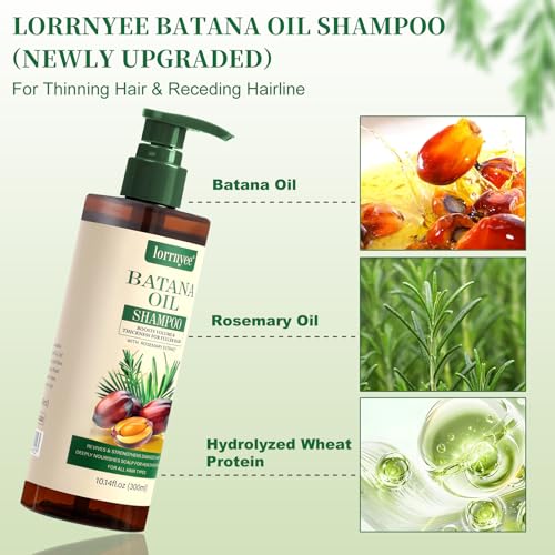Image of Batana Oil Shampoo, Hair Growth Shampoo for Thinning Hair & Hair Loss Treatment - Organic Rosemary, Formula with Biotin & Keratin to Reduce Shedding, Thicken Hair For Men & Women 2 Pack