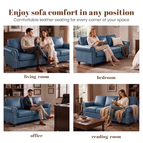 Kingfun Faux Leather 3 Seater Sofa with Rolled Arms,Royal Blue - image 9