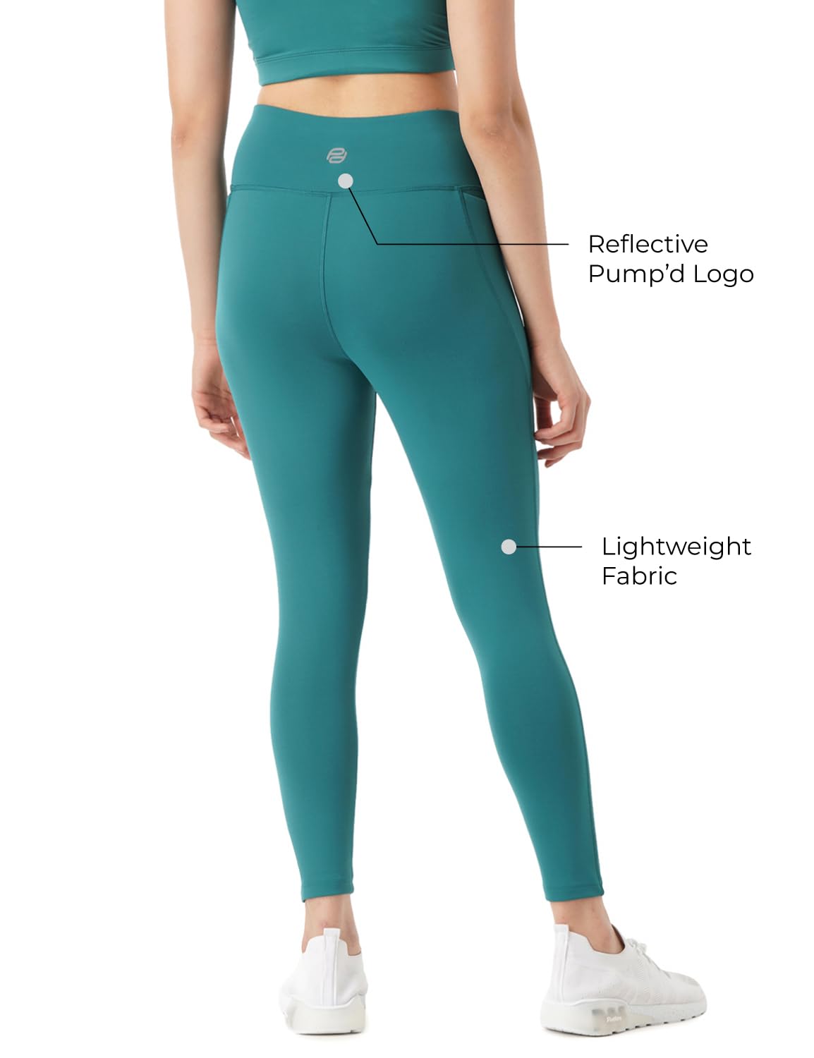 PUMP'D Dehnbare Leggings für Damen – zwei tiefe Seitentaschen, knöchellang, leicht, geruchlos, Kniebeugenresistent, Dry-Technologie, ultraweiche Nähte