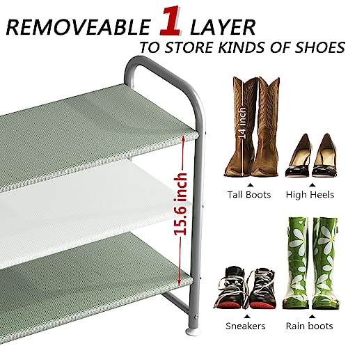 Image of INGIORDAR Shoe Rack 3 Tier Long Storage Organizer Wide Metal Shoe Shelf for Closet Entryway Grey