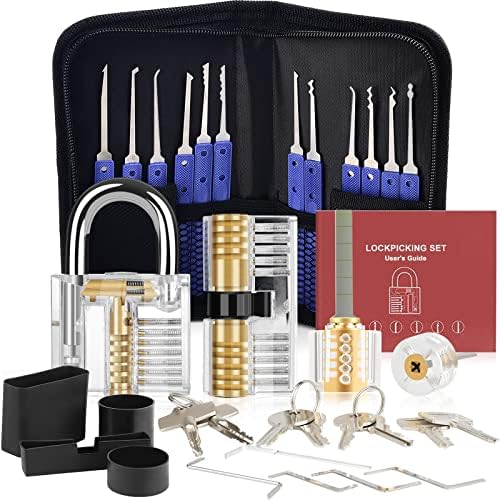 Lock Pick Set, [Difficulty Upgraded] [36 Pcs] Diyife Premium Practice Lock Picking Tools with 4 Transparent Training Padlocks for Lockpicking, Guide for Beginner and Locksmith Training (Blue)
