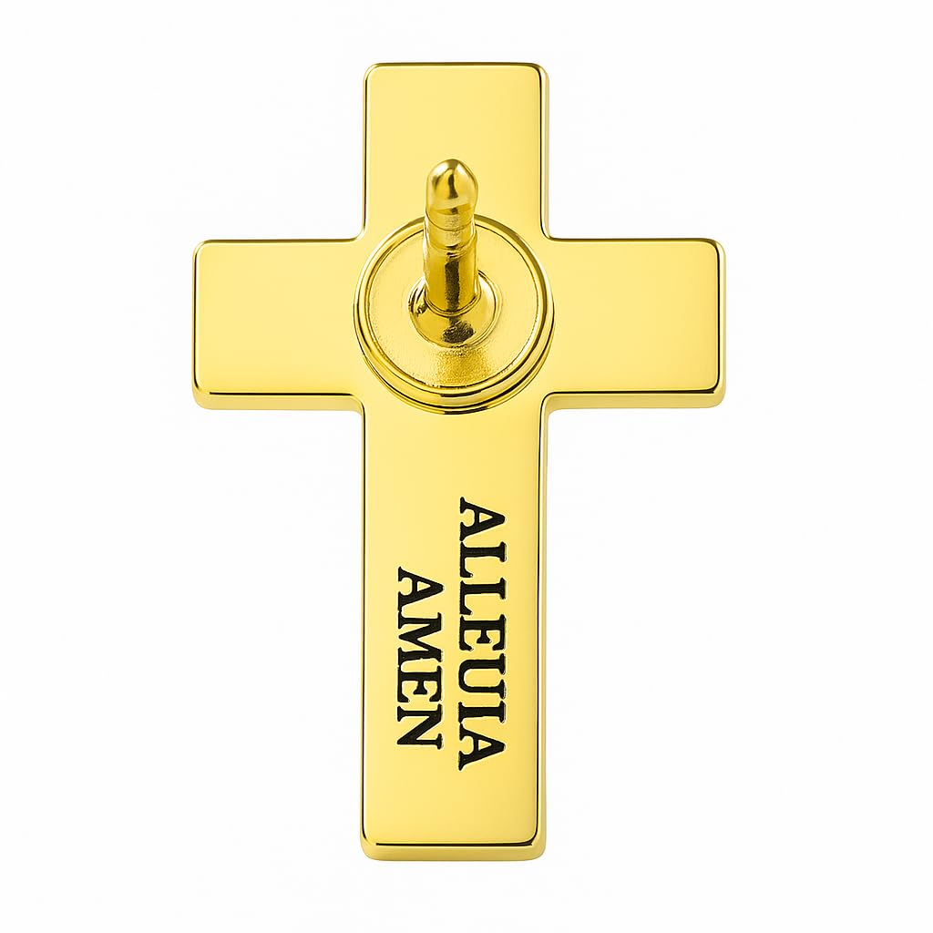 Zestaw dwóch złotych i srebrnych szpilek z krzyżem chrześcijańskim | Katolicki metalowy grawerunek laserowy w kolorze złotym | Katolicka przypinka do klapy religijnej, broszka dla mężczyzn i kobiet