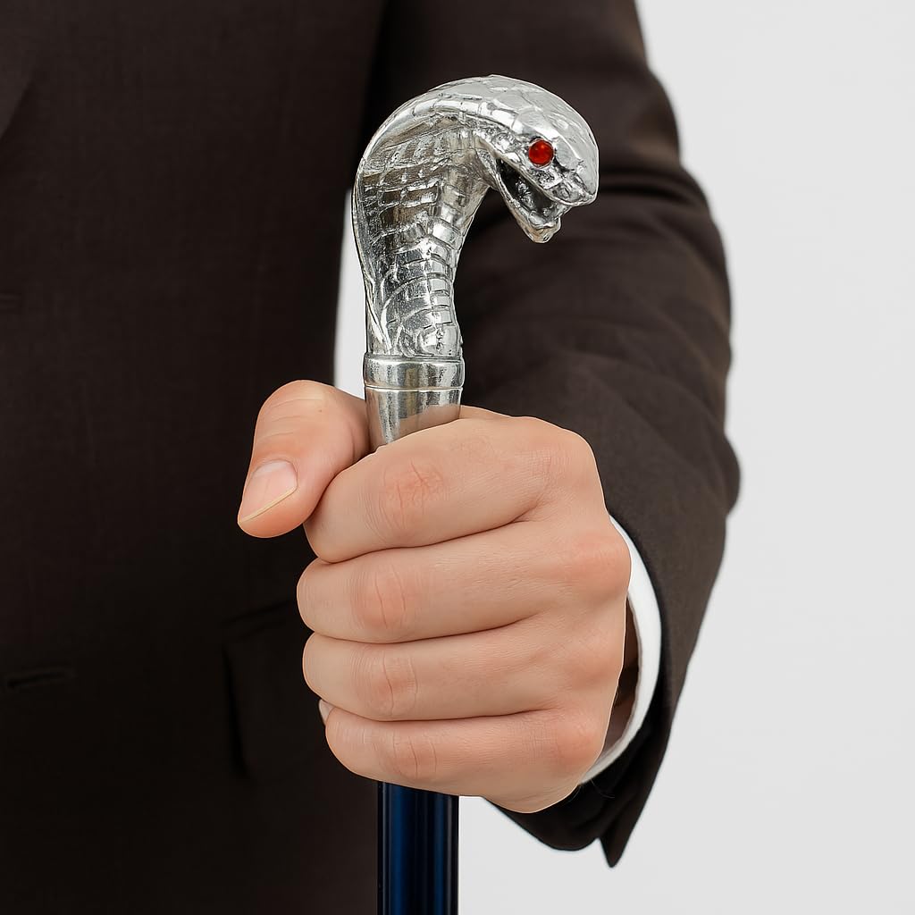 Bastón de peltre y madera modelo cobra elegante para hombre